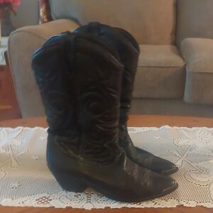 Acme Vintage Womans Black Leather Silver Toe Western Cowgirl Boots Sz 6M